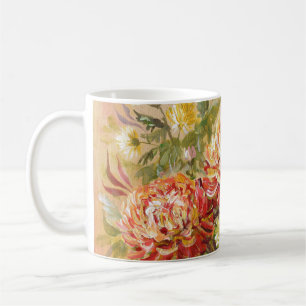 Taza De Café Chrysanthemum Meadow: Pintura de mano acrílica.