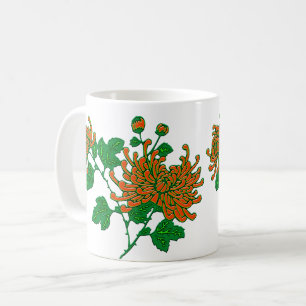 Taza De Café Chrysanthemums chinos de arañas en Naranja mandarí