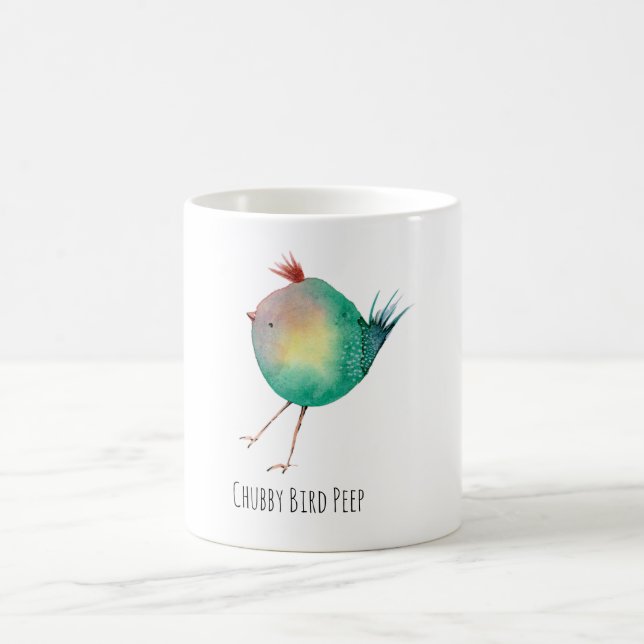 Taza De Café Chubby Bird Peep, Whimsical bird, colourfull Koffi (Centro)