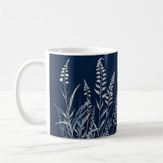 Taza De Café Cianotipo botánico Azul Blanco Personalizado
