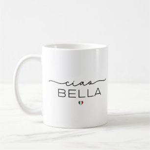 Taza De Café Ciao Bella - Tipografía con corazón italiano