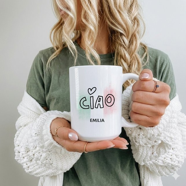 Taza De Café CIAO Italian flag green white red Italy  (Subido por el creador)