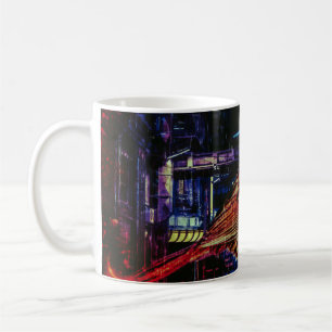 Taza De Café Ciberpunk Sparrow en Neon Cityscape