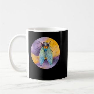 Taza De Café Cicada colorida del insecto de atardecer retro vin