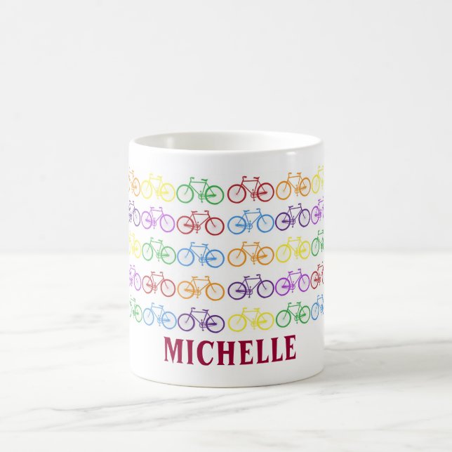 Taza De Café Ciclismo de bicicleta arco iris Nombre Mug Persona (Centro)