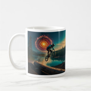 Taza De Café Ciclista de BMX junto a un lago forestal