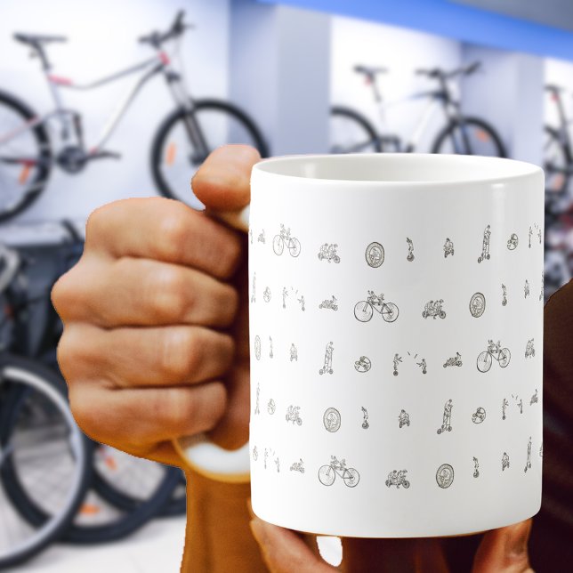 Taza De Café Ciclista en divertida bicicleta Línea Dibujar humo (Fun cycling on bicycles black and white line art mug gift for cyclists)