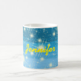 Taza De Café Cielo azul estrellas brillantes nombre amarillo