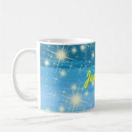 Taza De Café Cielo azul estrellas brillantes nombre amarillo