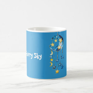 Taza De Café Cielo estrellado azul acuático estrellas amarillas