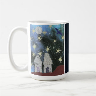 Taza De Café Cielo nocturno estrellado con casas pequeñas y lun