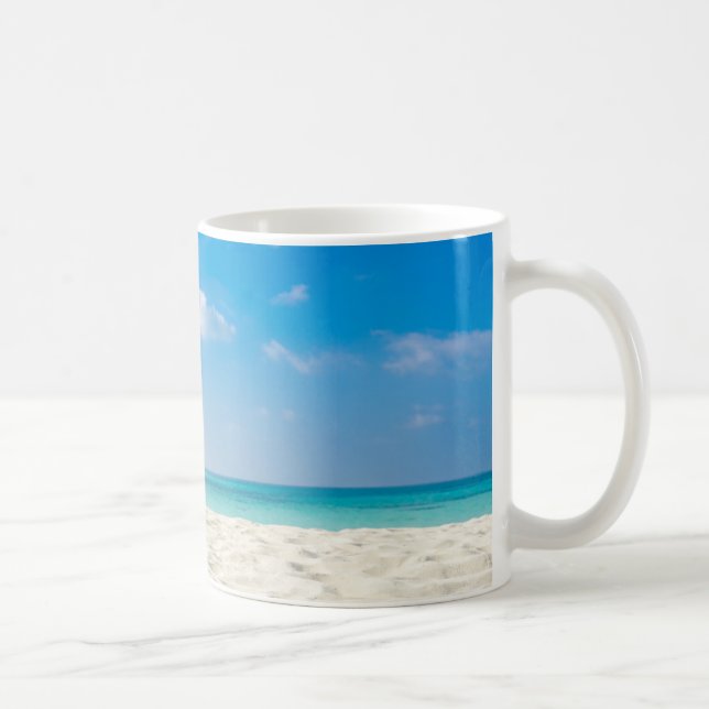 Taza De Café Cielo tropical del arena de mar de la playa y día (Derecha)