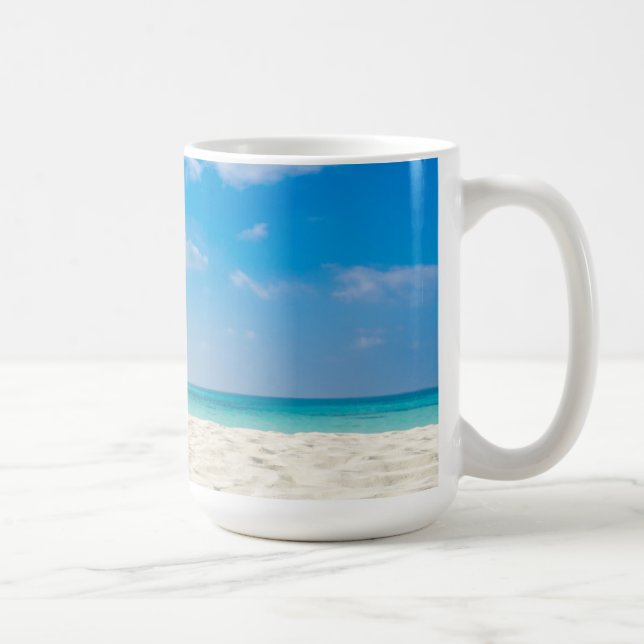 Taza De Café Cielo tropical del arena de mar de la playa y día (Derecha)