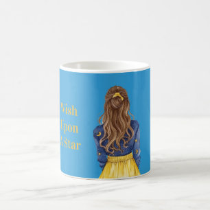 Taza De Café Cielos Estrellados Lunas Chica Cabello Marrón