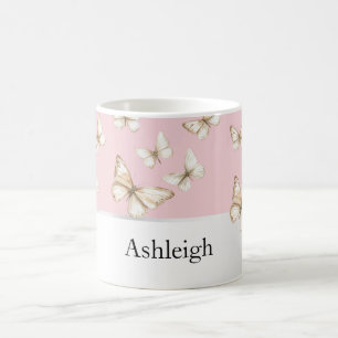 Taza De Café Cielos Rosa Rubor y Mariposas