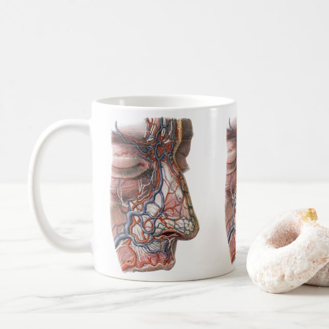 Taza De Café Ciencia antigua Anatomía humana, rostro con nariz (Con donut)