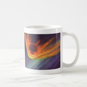 Taza De Café Ciencia ficción vintage, cohete brillante en el es