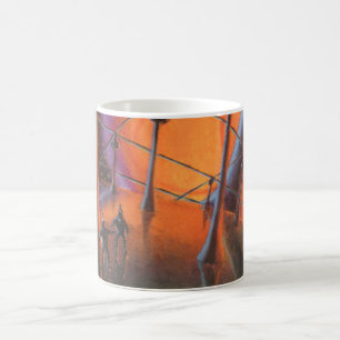 Taza De Café Ciencia ficción vintage, sol naranja y extraterres