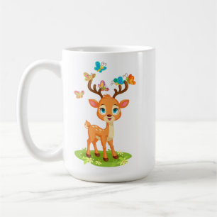 Taza De Café Ciervo Bebé Adorable con Mariposas-47568