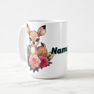 Taza De Café Ciervo bebé personalizado con rosas Floral del bos