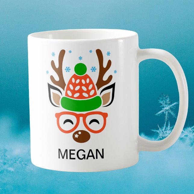 Taza De Café Ciervo con Gorro y Gafas Navideñas (Beanie & Glasses Holiday Antlers Reindeer Face Coffee Mug
)