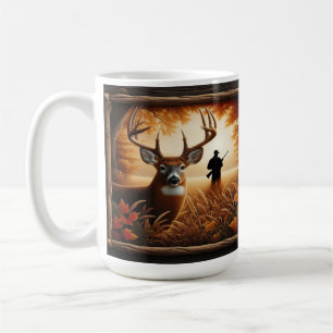 Taza De Café Ciervo de Cola Blanca y Cazador Bosque de Otoño