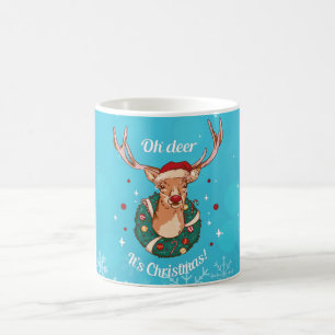Taza De Café Ciervo de Pino - Cabeza de Reno de Navidad