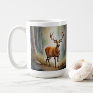 Taza De Café Ciervo Solitario En Bosque Tranquilo Animal Salvaj