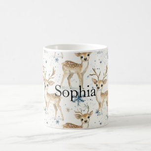 Taza De Café Ciervos Dulces Copos de Nieve de Navidad Azules