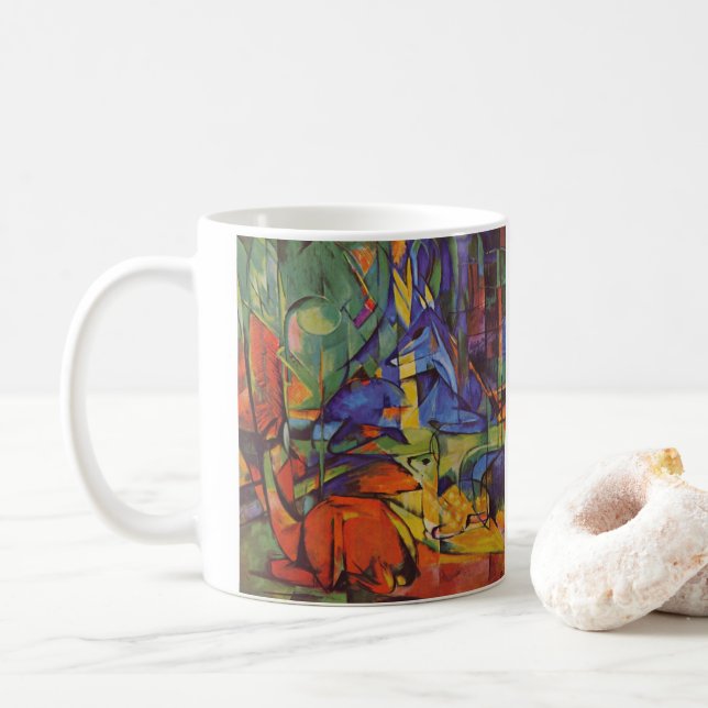 Taza De Café Ciervos en el bosque II de Franz Marc, Arte antigu (Con donut)