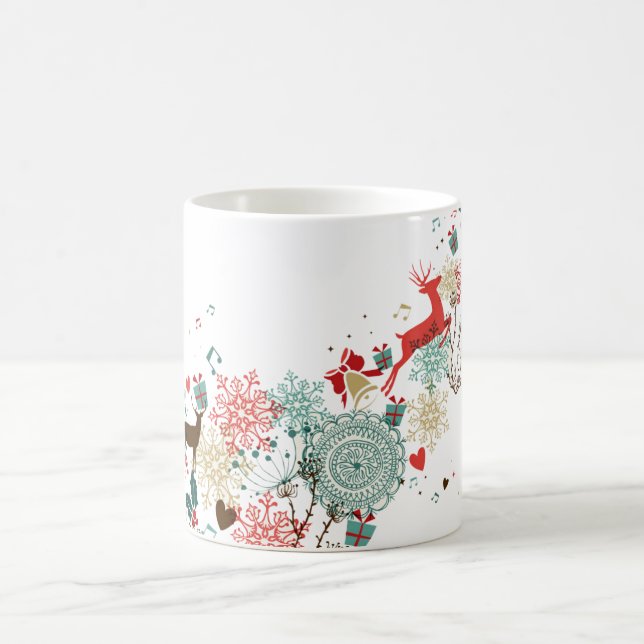 Taza De Café Ciervos y Flores de Navidad Modernos (Centro)