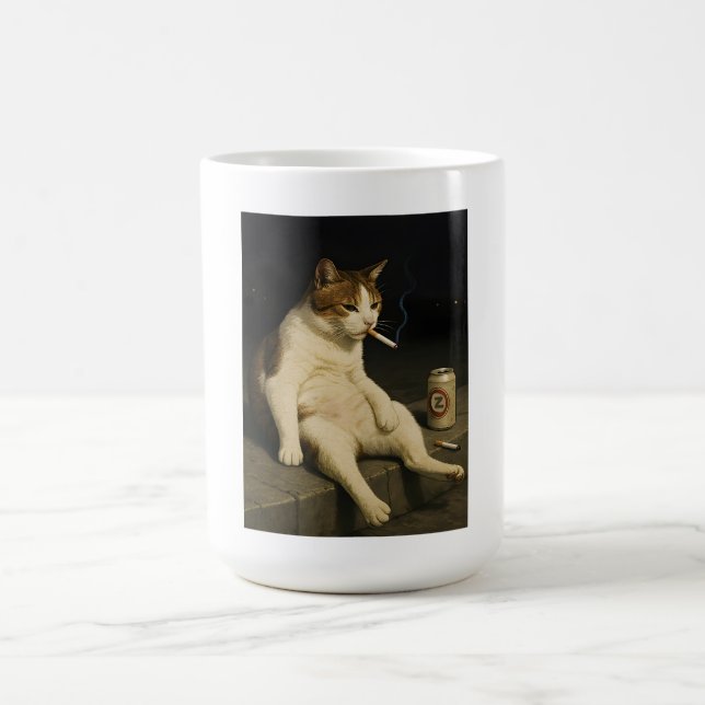 Taza De Café Cigarette Kitten Funny Smoking Cat Gen Z Meme (Centro)