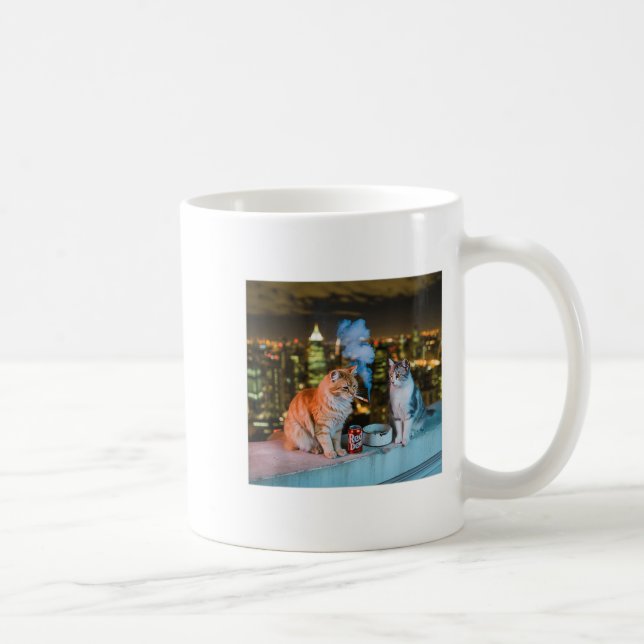 Taza De Café Cigarette Kitten Funny Smony Cat Meme Stud Brain (Derecha)