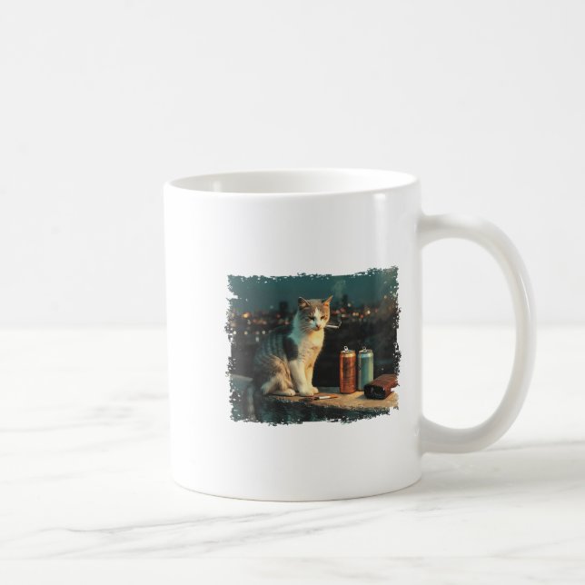Taza De Café Cigarette Kitten Funny Smony Cat Meme Stud Brain (Derecha)