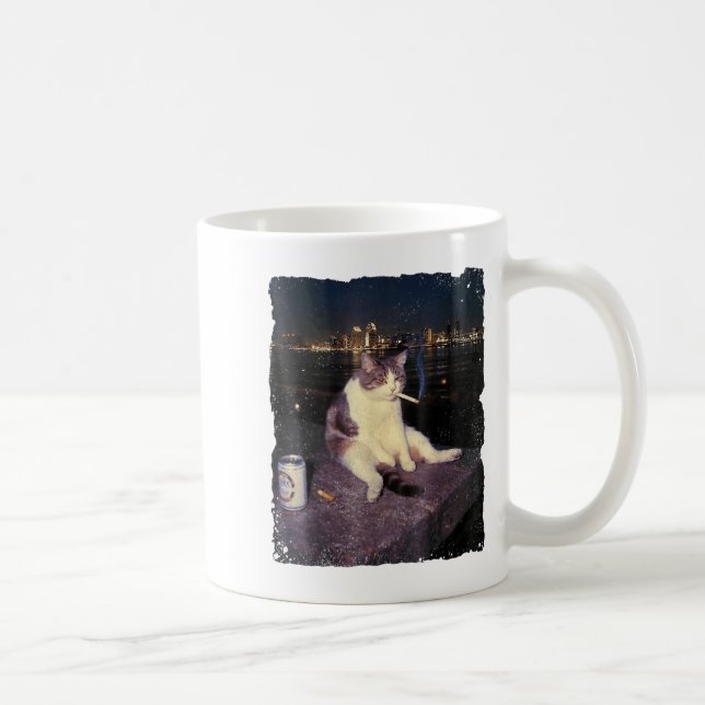 Taza De Café Cigarette Kitten Funny Smony Cat Meme Stud Brain (Derecha)