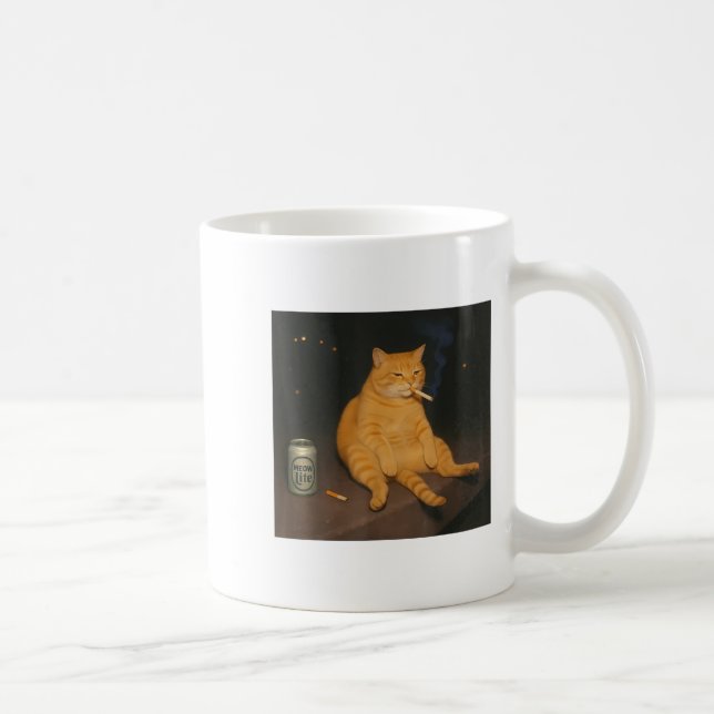 Taza De Café Cigarette Kitten Gen Z Chiste Smoking Cat Meme Stu (Derecha)
