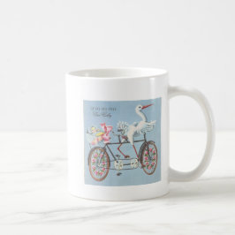 Taza De Café Cigüeña vintage en bicicleta para ti y tu bebé
