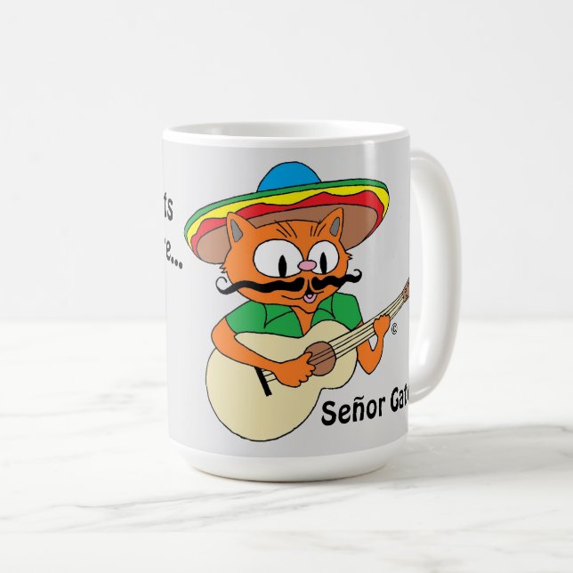 Taza De Café Cinco De Mayo Fiesta Personalizado Mustache Cat Fu (Anverso derecho)