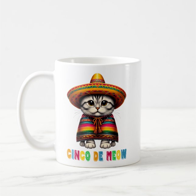 Taza De Café Cinco De Mayo Funny Gato Mexicano Sombrero Meow (Izquierda)