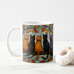 Taza De Café Cinco Gatos en una Rama de Árbol Estilo Vidrio Pin