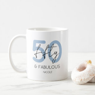 Taza De Café Cincuenta azul y fabuloso cumpleaños moderno 50