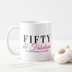 Taza De Café Cincuenta y Fabuloso Rosa Caliente Elegante Cumple