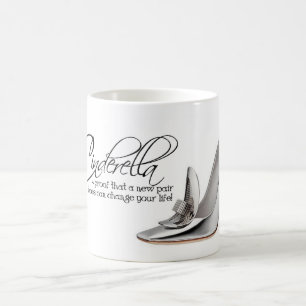 Taza de café Cinderella zapatos de plata cita taza
