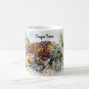 Taza De Café Cinque Terre Liguria Escena de Italia acuarela de 