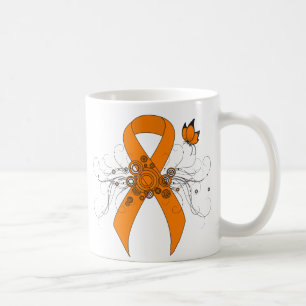 Taza De Café Cinta anaranjada de la conciencia con la mariposa