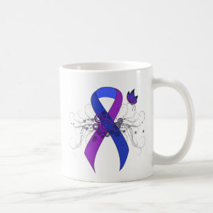 Taza De Café Cinta azul y púrpura con mariposa