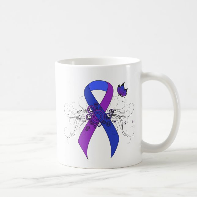 Taza De Café Cinta azul y púrpura con mariposa (Derecha)