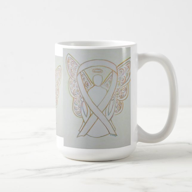 Taza De Café Cinta blanca de sensibilización Angel Art Mug (Derecha)