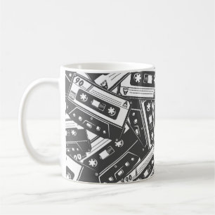 Taza De Café Cinta Cassette: Patrón de cosecha monocromo