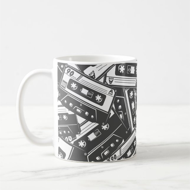 Taza De Café Cinta Cassette: Patrón de cosecha monocromo (Izquierda)